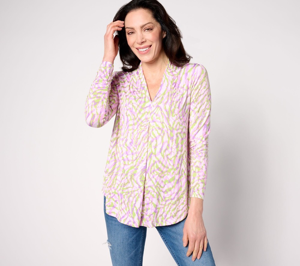 Belle by Kim Gravel Women's Top Sz XS Rayon Spandex Shaded Tiger Purple A636320