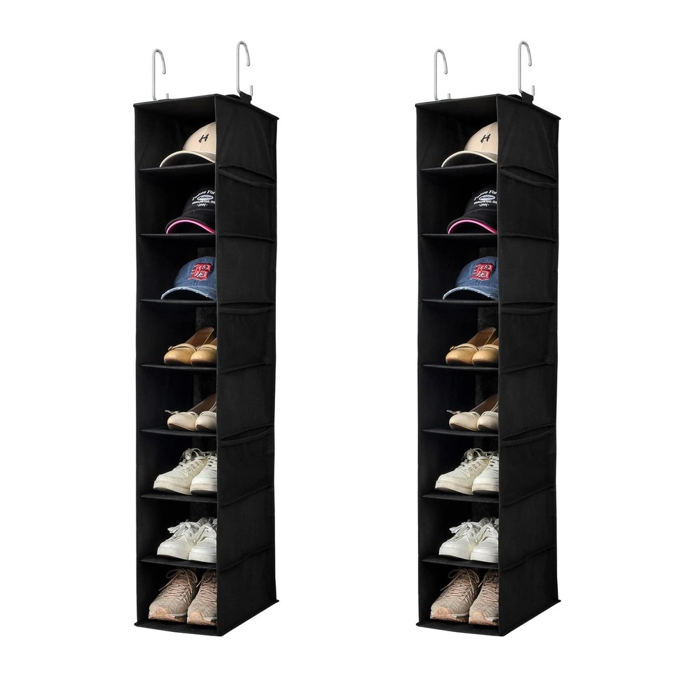 Hanging Shoe Organizer for Closet with Side Mesh Pockets and Hat Rack Storage