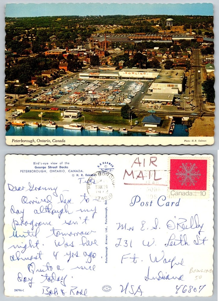1972 Peterborough Ontario George Street Docks Aerial View Postcard Canada