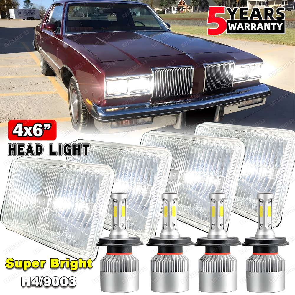 1976-1988 Oldsmobile Cutlass Supreme 4X 4x6 LED Headlights Hi/Lo Beam DRL