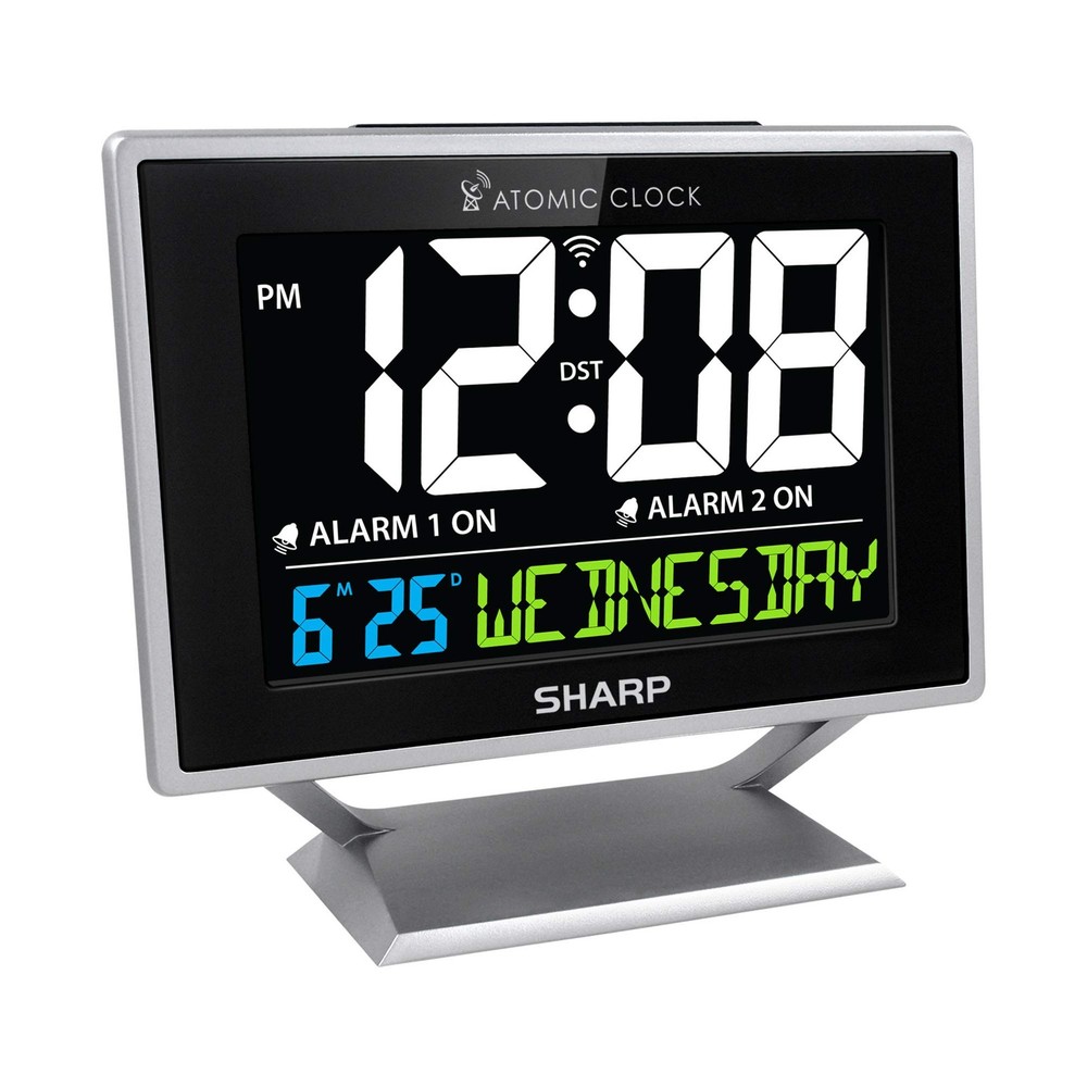 Sharp Desktop Dual Alarm Clock with Color Display, Atomic Accuracy, and Day/Date Calendar