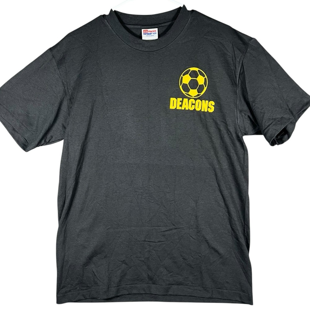 Vintage 90s made in USA Faded single stitched Black Hanes T-Shirt Size M Soccer