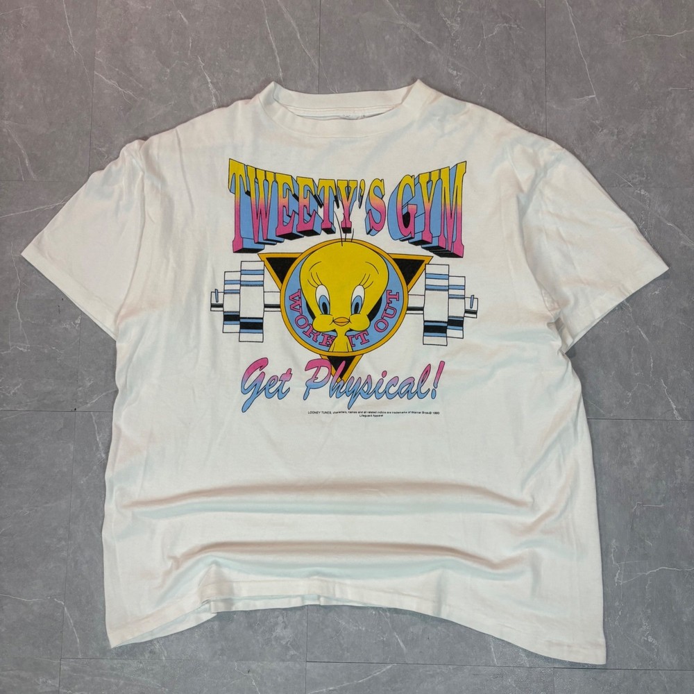 Vintage 1993 Looney Tunes Tweety Gym Get Physical T-Shirt White XL 90s WB