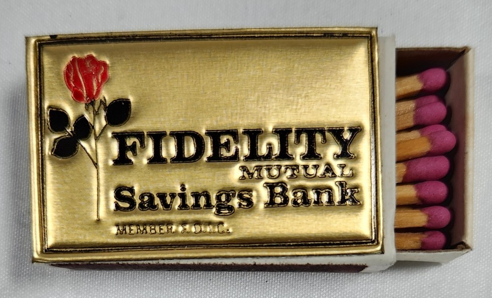 Vintage Fidelity Mutual Savings Bank Match Box  Made In Sweden