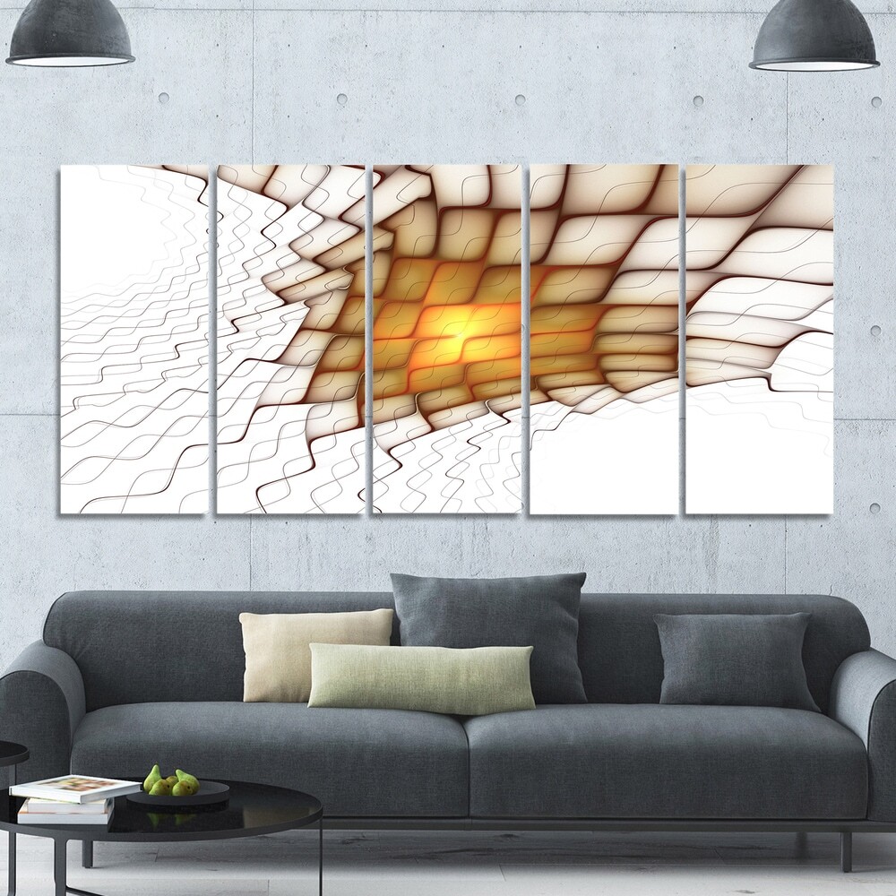 Designart Oversized Abstract Canvas Art - Vibrant Yellow Flames on Crisp White Blocks - Modern Wall Decor for Living Rooms, Offices, and Bedrooms
