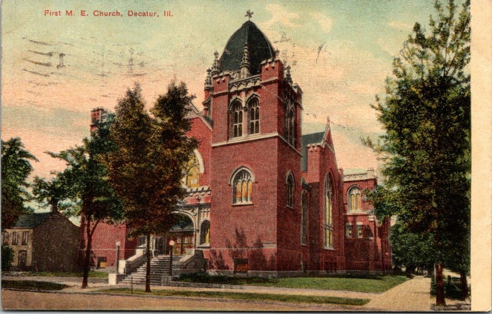 1908 The First Methodist Episcopal Church Decatur Illinois Vintage Postcard