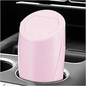 Leakproof Car Trash Can with Lid, Portable Mini Garbage Bin for Cu Color: Pink