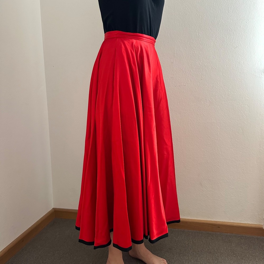 80s YSL Yves Saint Laurent Taffeta Ball A-Line Red Maxi Skirt Size S-XS Vintage Rayon