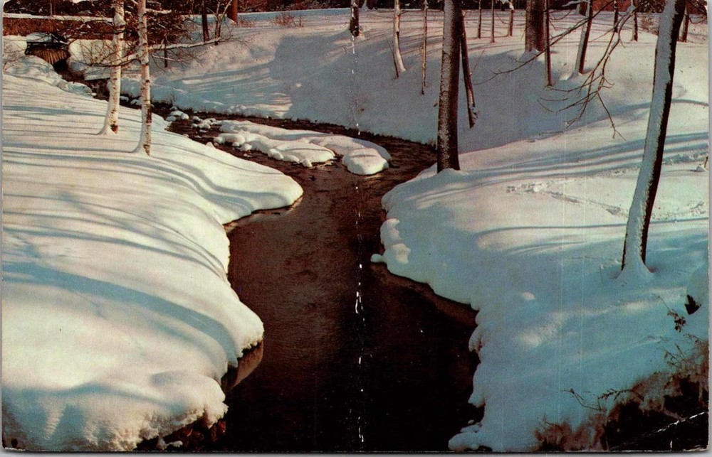 Pocono Mountains PA Babbling Brook Winter Wonderland Postcard