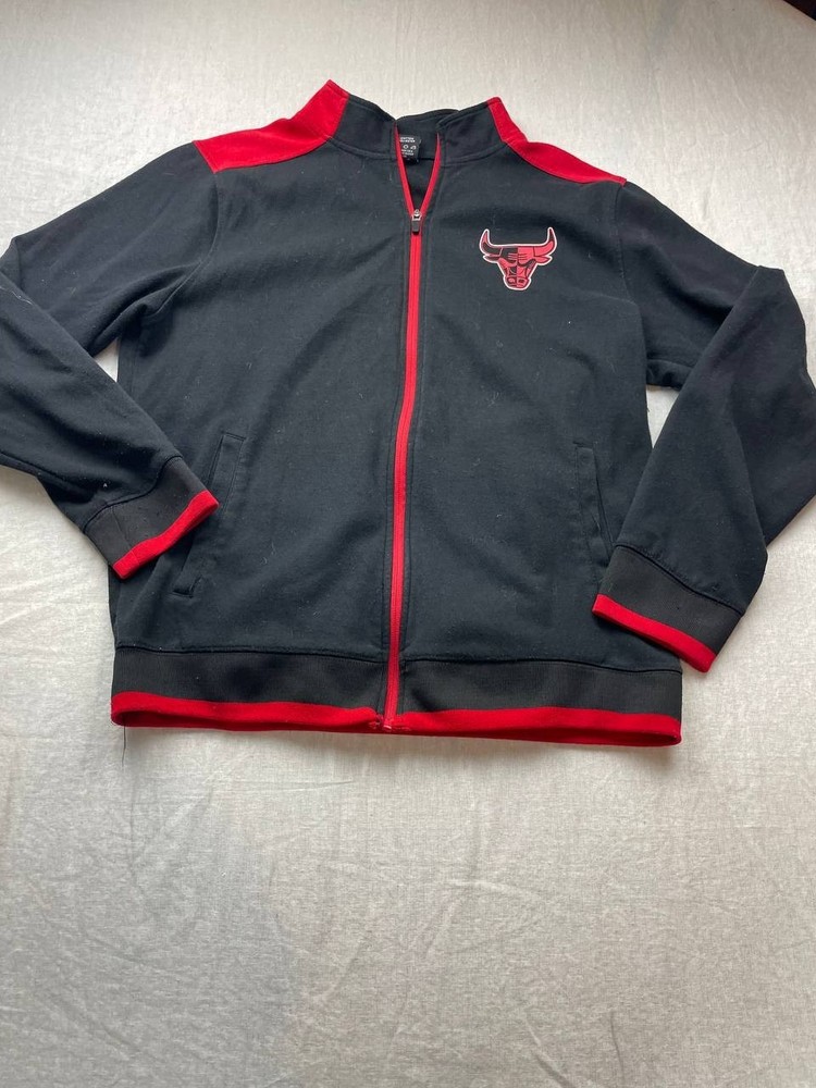 NBA Chicago Bulls Basketball Black Red Full Zip Jacket Mens Large Mock Neck