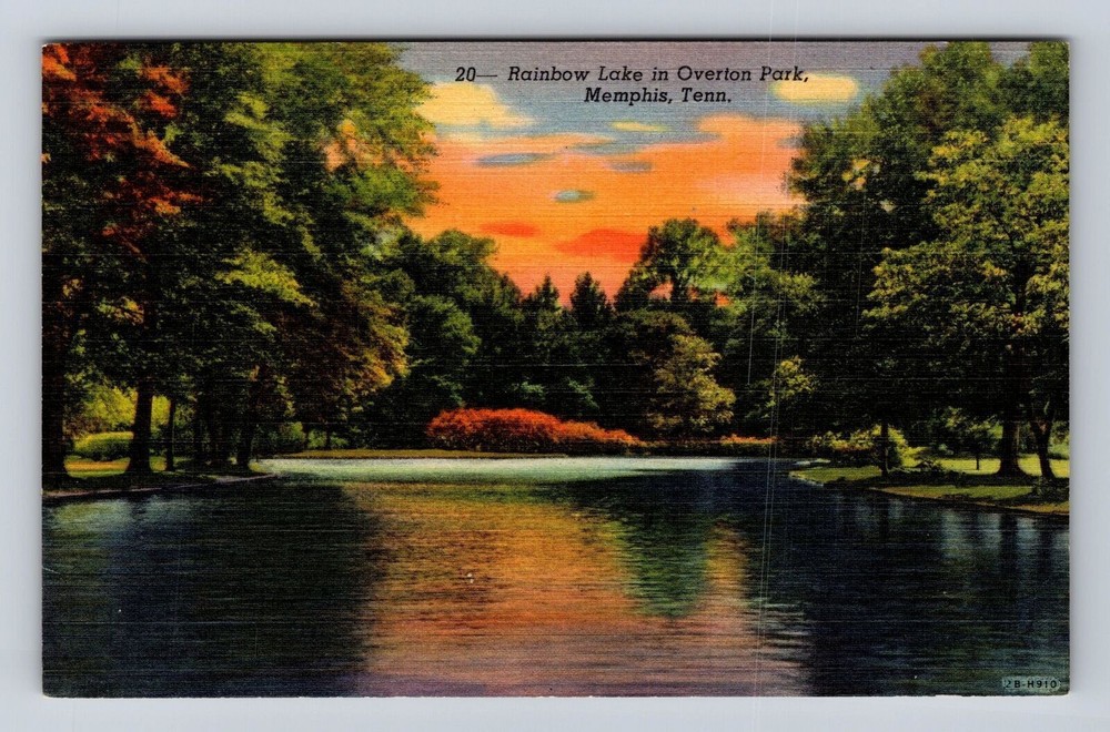 Memphis TN-Tennessee, Rainbow Lake In Overton Park, Antique Vintage Postcard