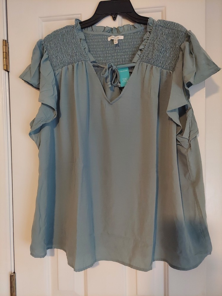 Maurices Teal V-Neck Smocked Top in Plus Size 2X