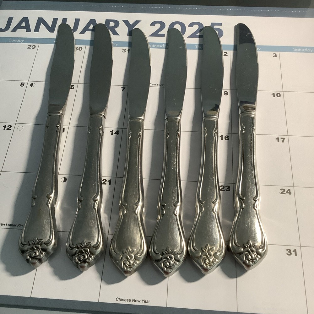 6 Oneida USA Rose  Arbor  TRUE ROSE  Stainless Steel  dinner knives