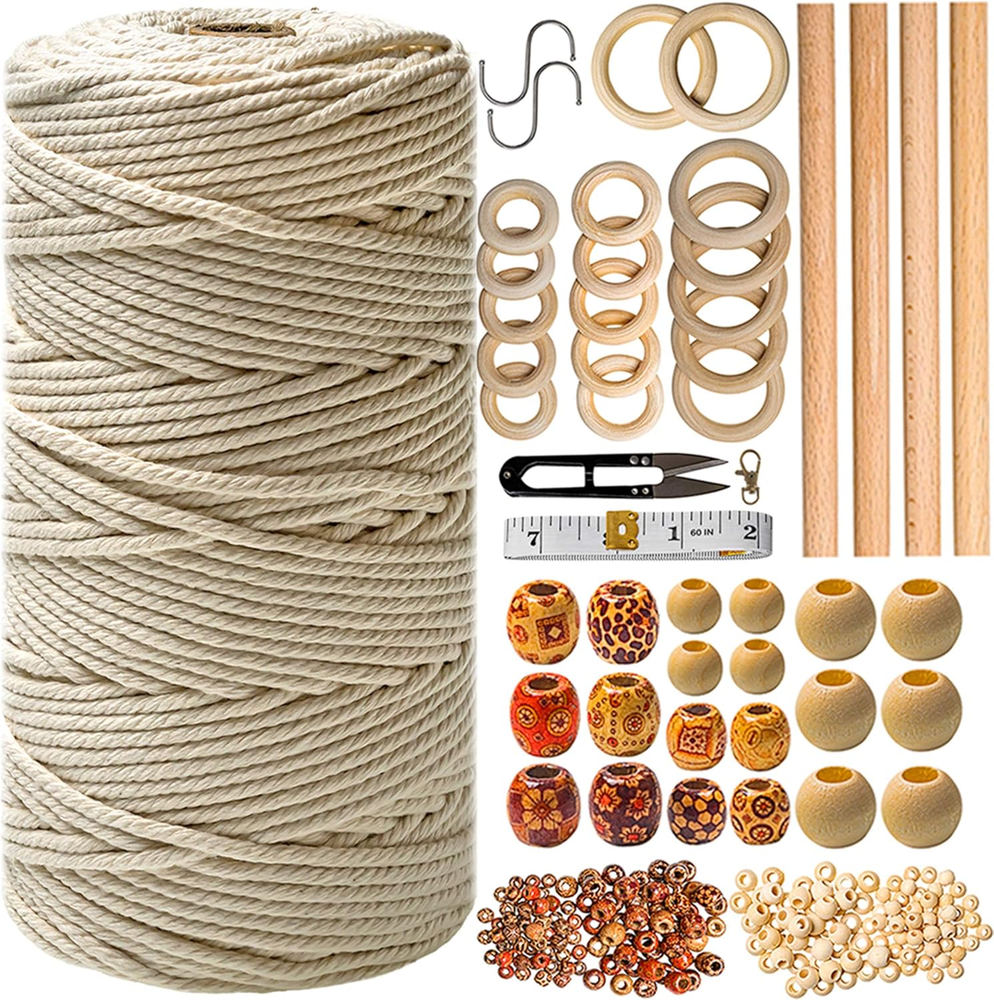 Macrame Kit - 227Pc Wall Hanging and Plant Hanger Supplies, 225Y Cord 3Mm, Beads