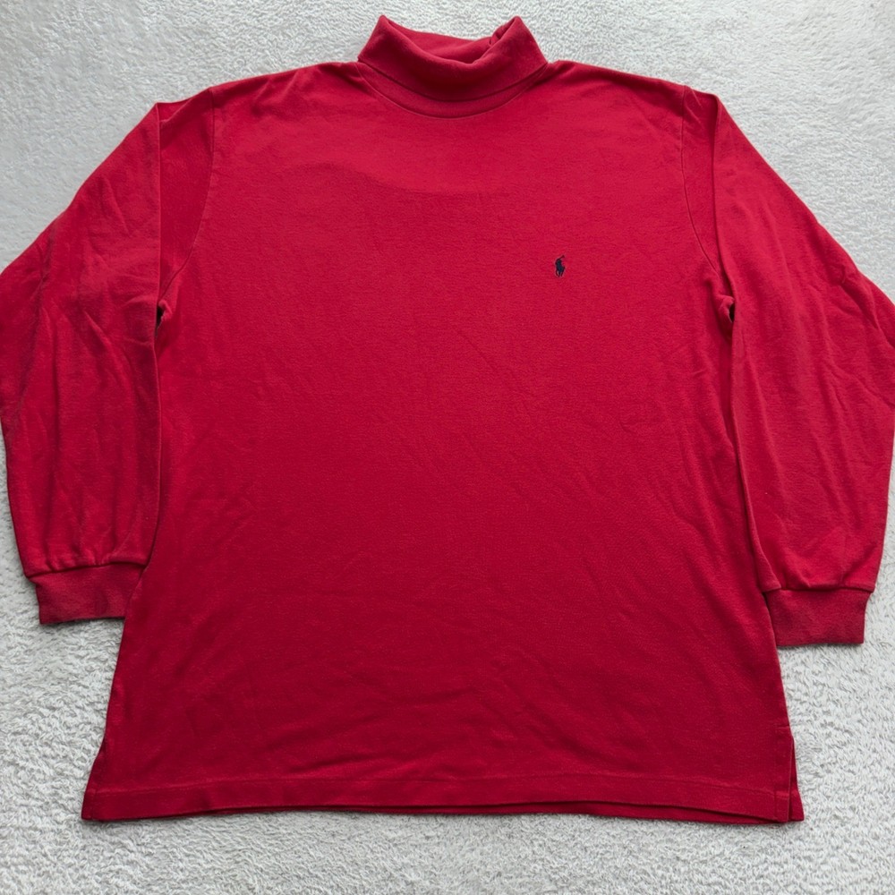 Polo Ralph Lauren Mens Red Cotton Long Sleeve Turtleneck Shirt Size L Pony Logo