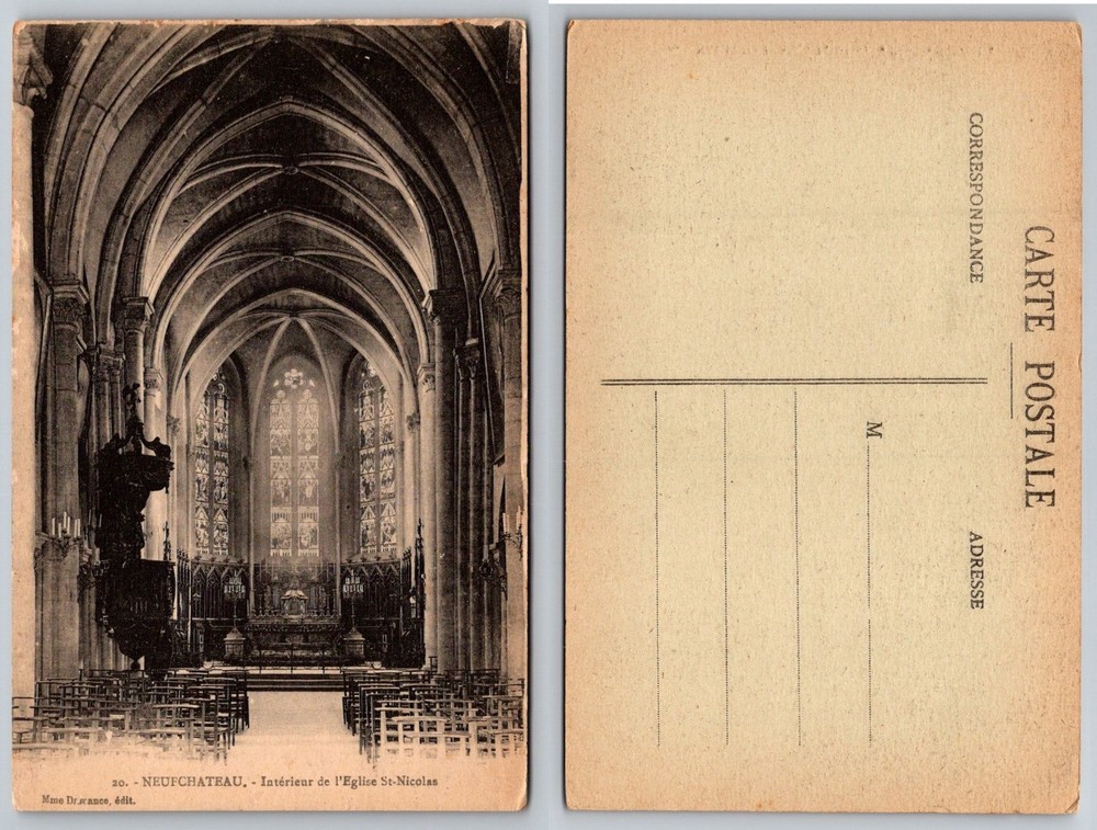 Neufchâteau France Eglise St-Nicolas Church Interior Vintage RPPC Postcard