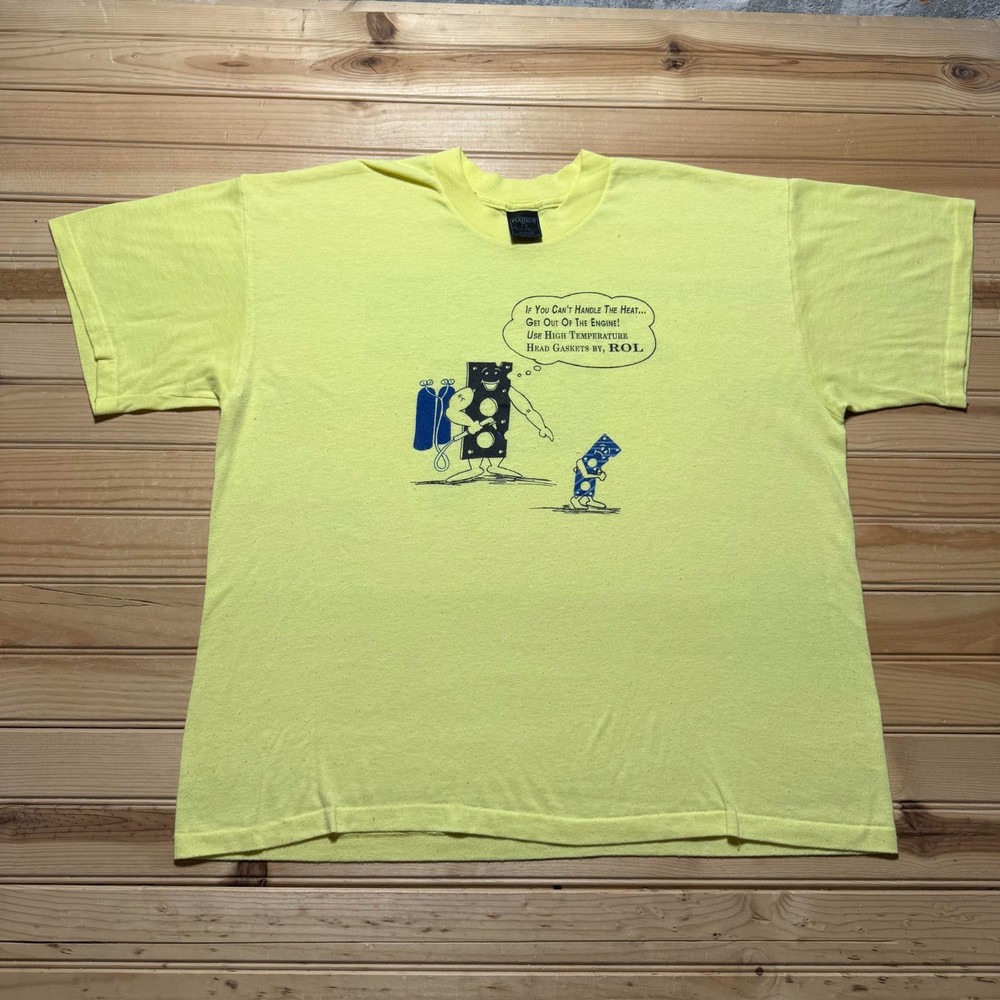 Vintage 80s ROL High Temperature Head Gaskets Graphic Cartoon Promo Shirt USA XL