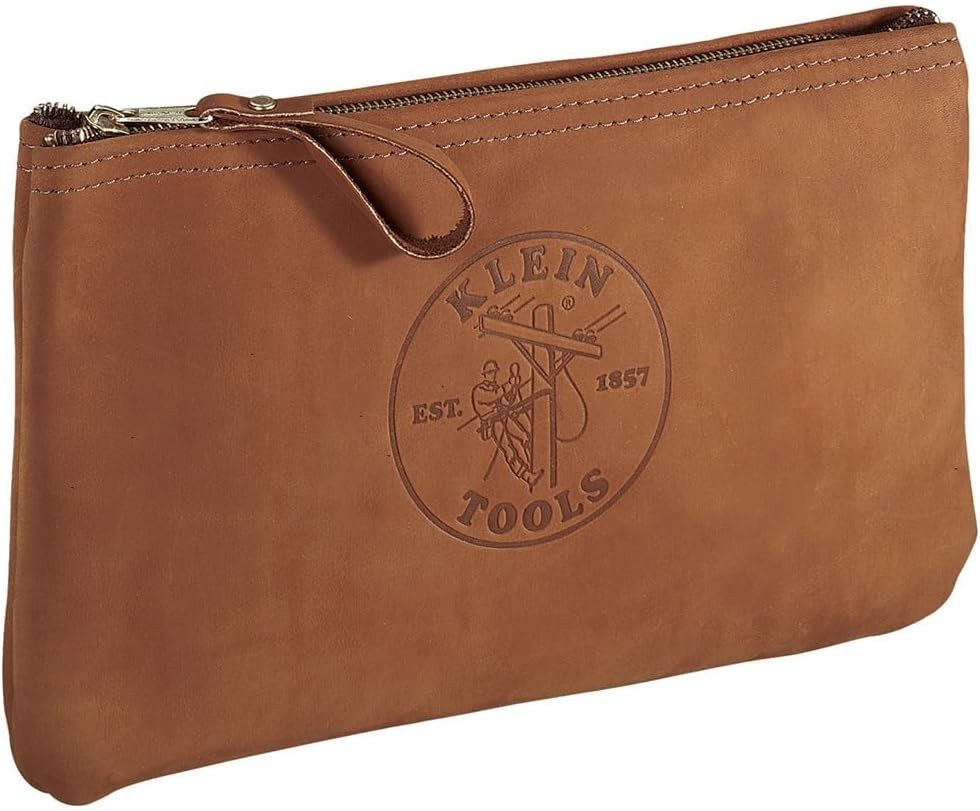 Klein Tools 5139L Top-Grain Leather Zipper Tool Pouch in Durable Brown