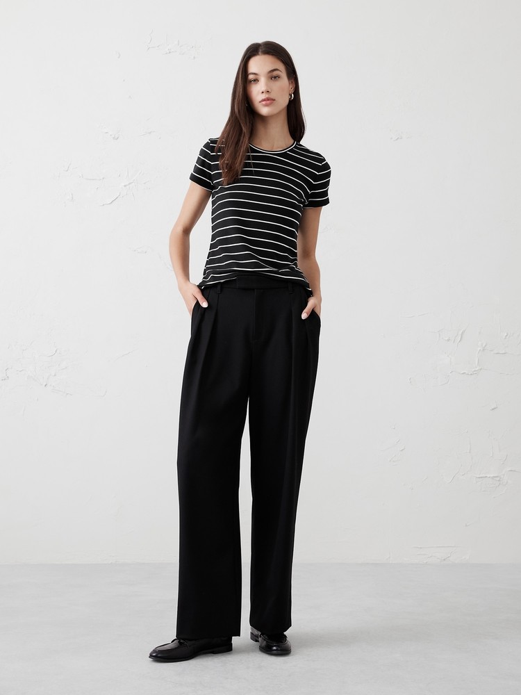 Banana Republic Timeless Tee Crewneck Black Striped Soft Cotton Modal NEW XXS-XL
