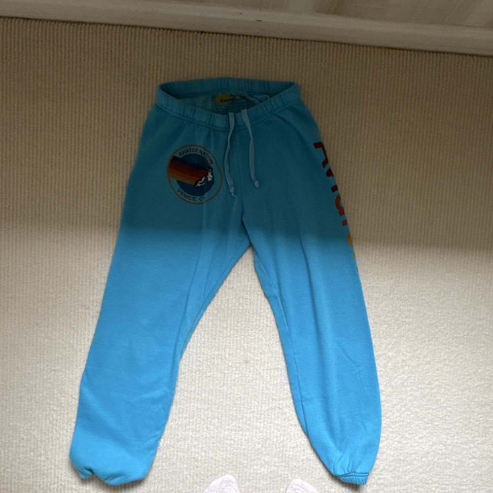 Aviator Nation Blue Fleece Cotton Jogger Pants S Drawstring Elastic Pockets