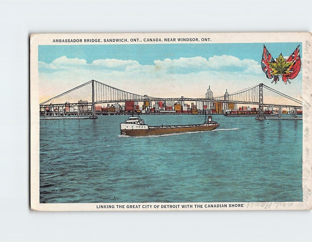 Postcard Ambassador Bridge Sandwich Ontario Canada