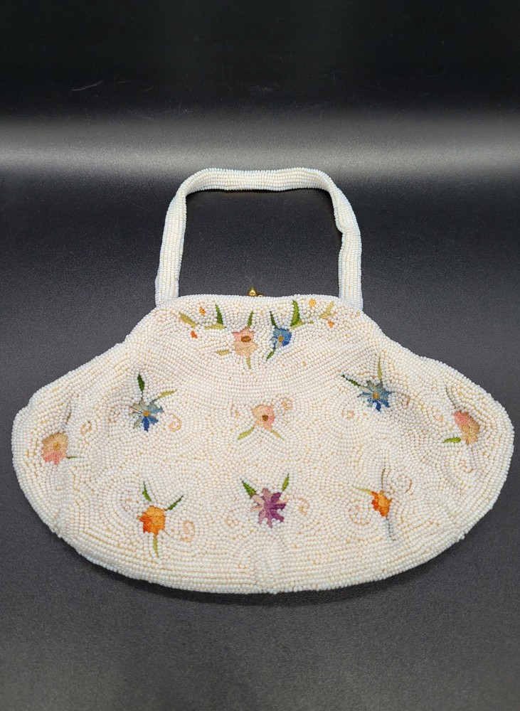 Vtg MCM Micro Glass Beaded & EMBROIDERY  Handbag Purse Hand Made Belgium