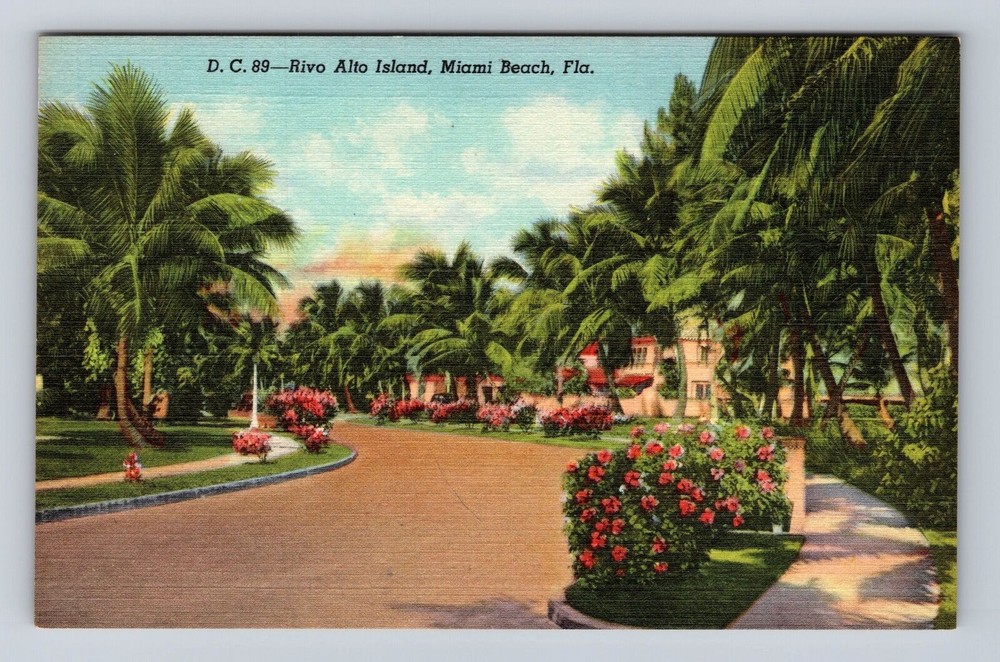 Miami Beach FL-Florida, Drive In Rivo Alto Island, Vintage Postcard