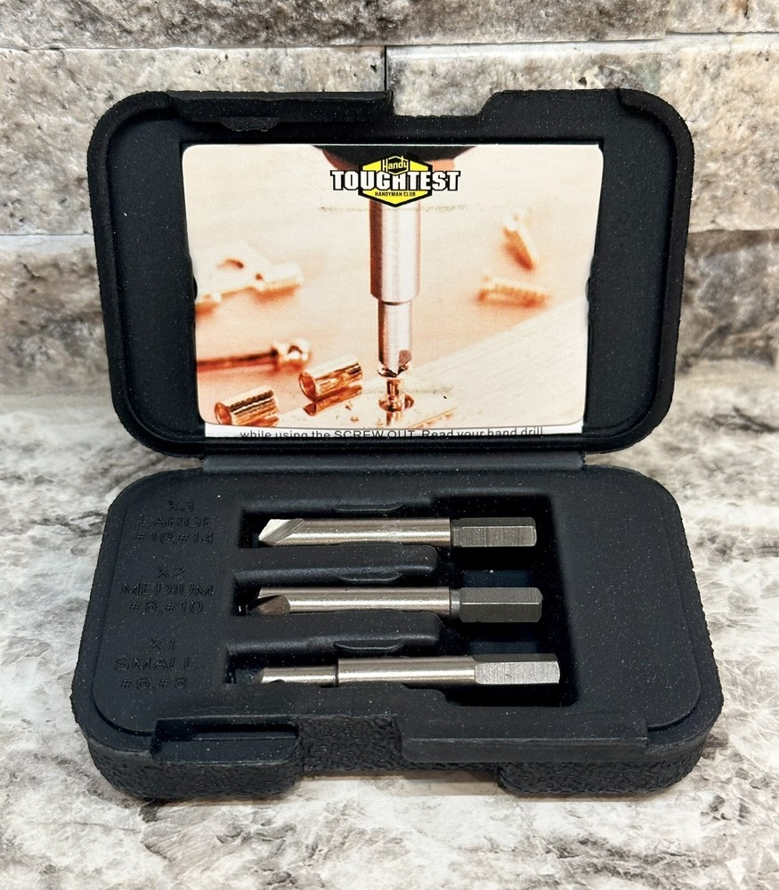 Toughtest 3-Piece Broken Screw Extractor Kit with Case and Manual