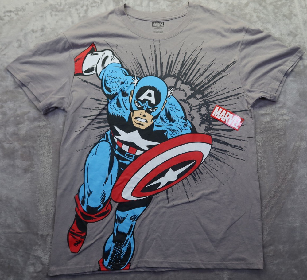 Marvel Captain America Running Gray T Shirt Men's Size L New NWT