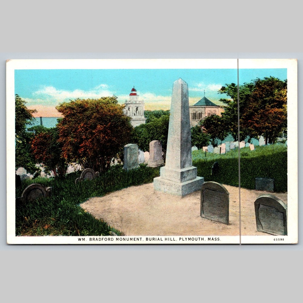 Postcard Wm. Bradford Monument Burial Hill Plymouth MA