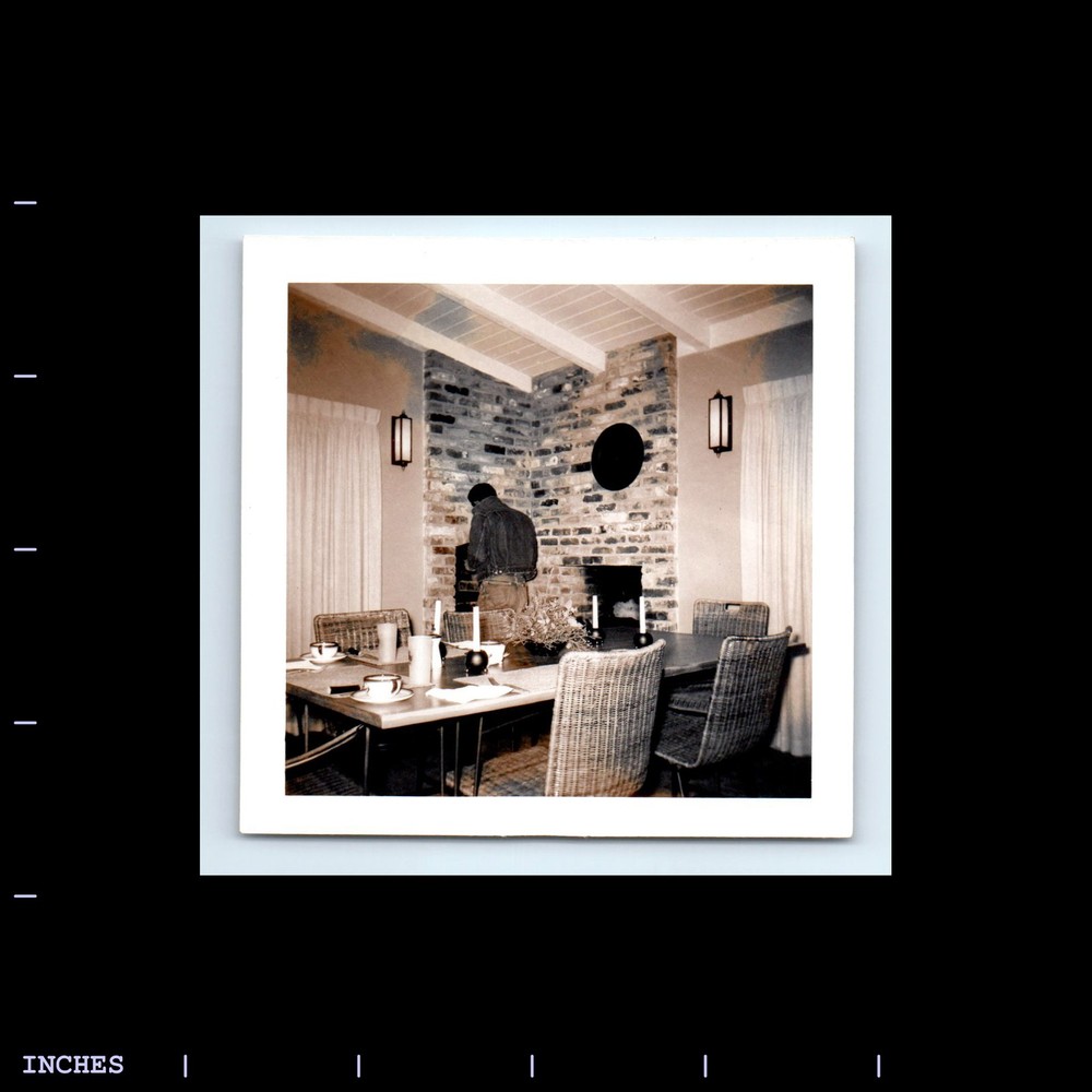 Old Square Photo MAN REAR VIEW FROM BEHIND DINING TABLE
