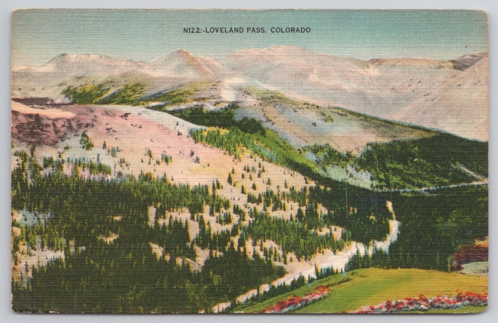 Vintage Linen Postcard Loveland Pass Colorado Rocky Mountains Tichnor Bros