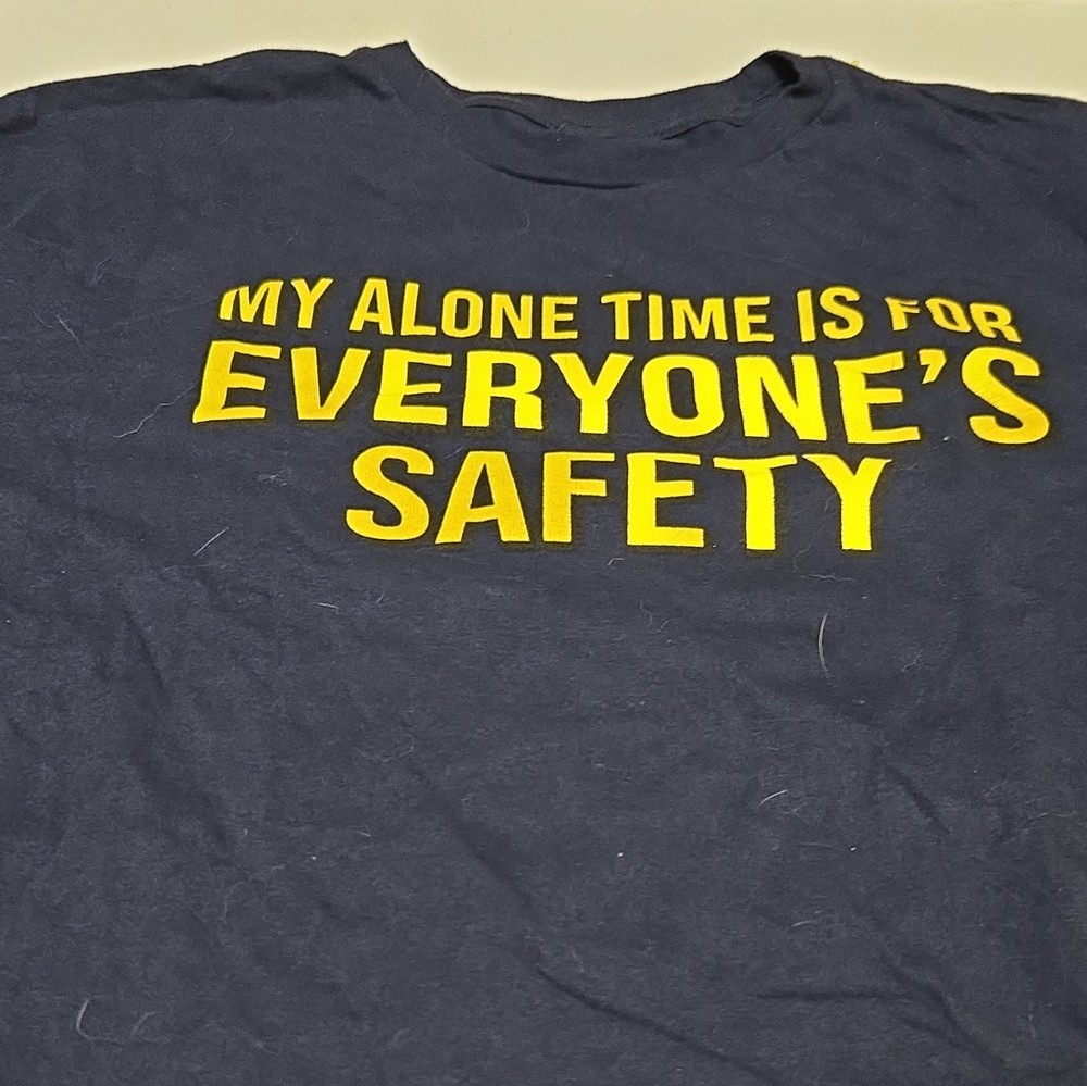 Men's L Blue/Yellow Cotton Knit Crew Neck Short Sleeve Funny Graphic Print Tee