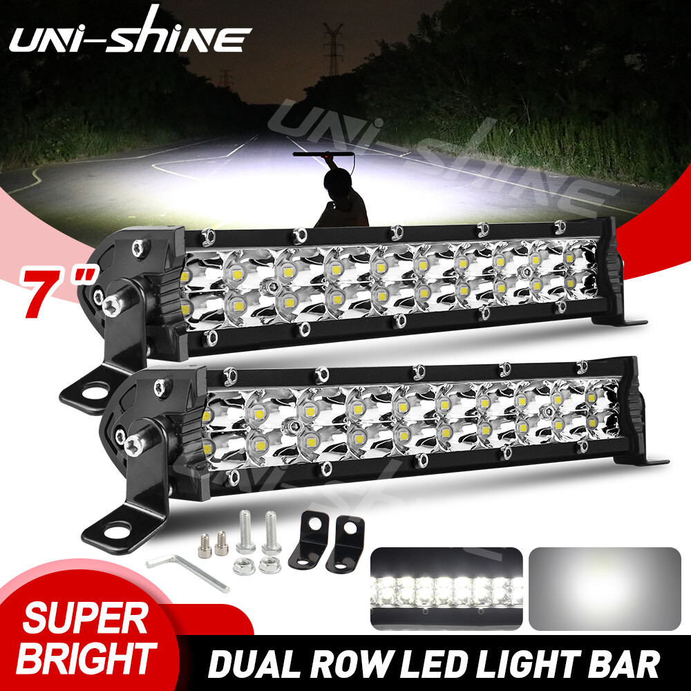 2PCS 7inch Dual Row LED Light Bar Spot Flood Fog Driving OffRoad Truck Boat ATV