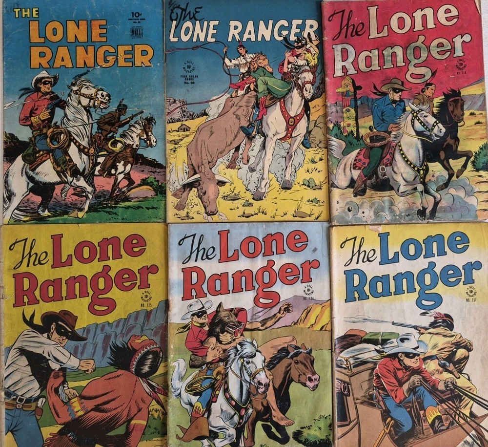 Four Color - THE LONE RANGER Lot (6) #82-151 VG+ G 1942 Golden Age, WWII Era