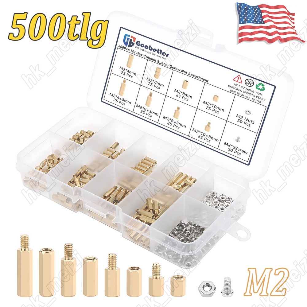 300Pcs M2 Male Female Brass Spacer Hex Standoff Screw Nut Assortment Kit For PCB