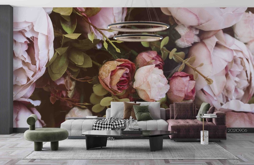 3D Pink Floral Green Leaves Wall Murals Wallpaper Murals Wall Sticker 28