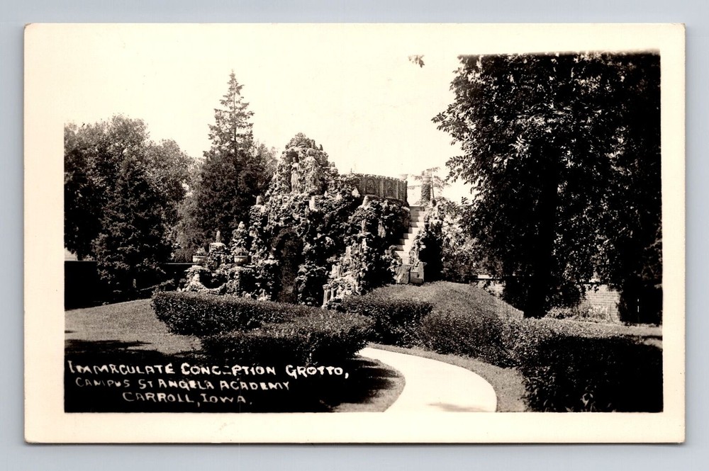 Carroll IA-Iowa Immaculate Conception Grotto St. Angela Academy Vintage Postcard