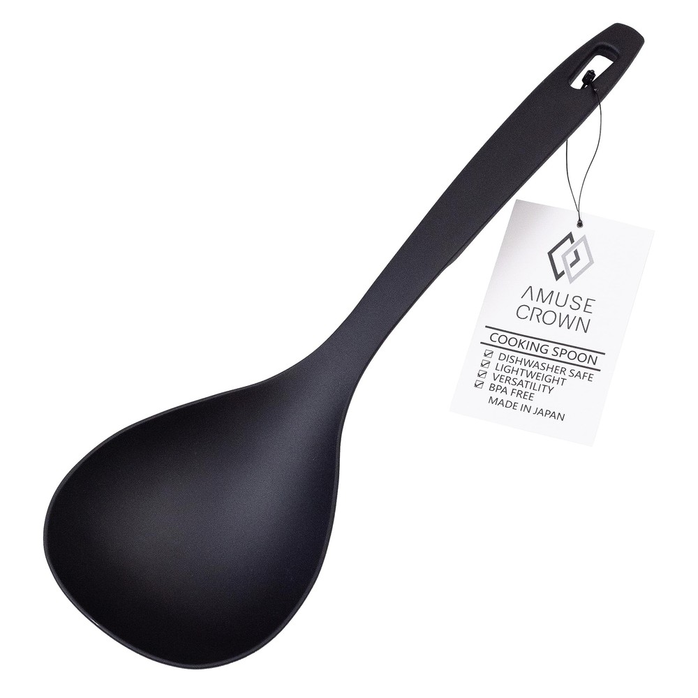 Cooking Spoon, Lightweight, Nylon Cookware, Non Slip Grip, Black, Made in Japan