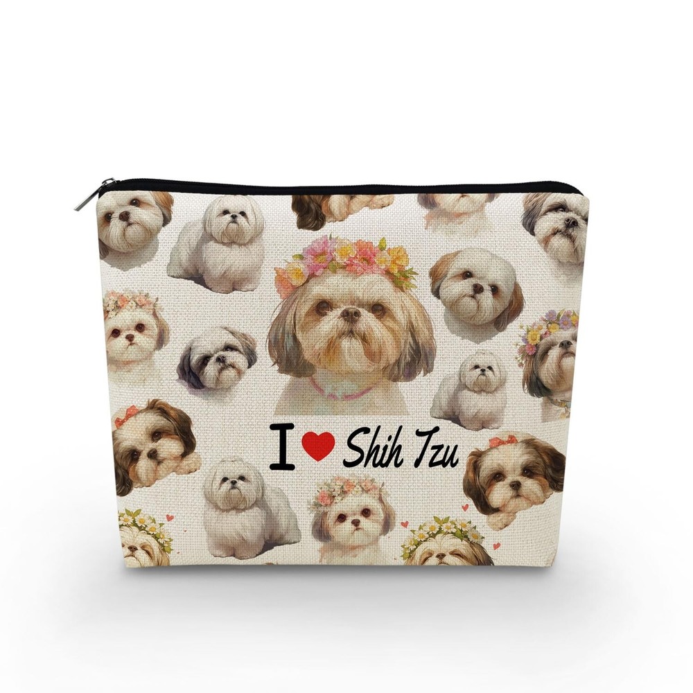 Cute Shih Tzu Makeup Bag - Small Canvas Organizer for Dog Lovers