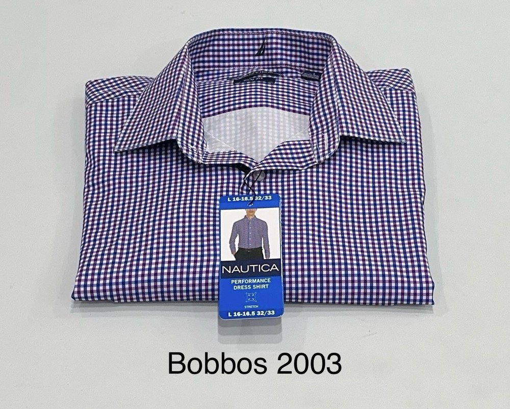 Nautica Men's Performance Slim Fit Dress Shirt, Purple, L (16-16.5,32/33)
