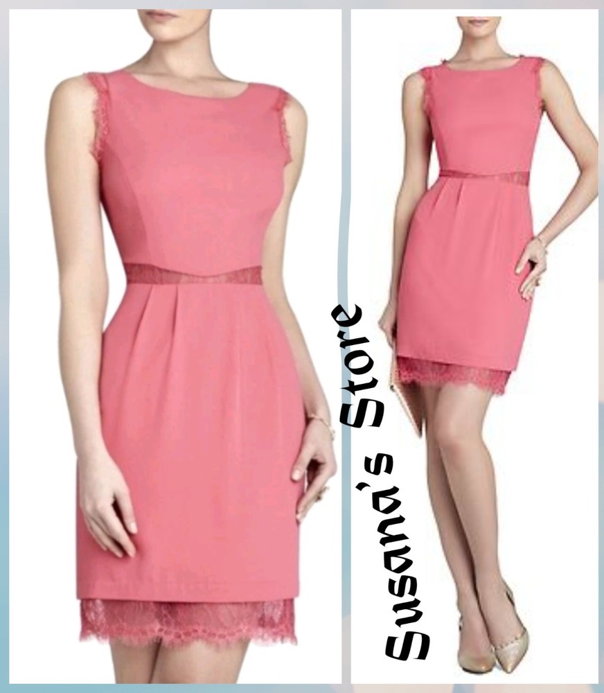 NWT BCBG MAXAZRIA SIZE 10 Maud Light Begonia Boatneck Lace Back Dress MSRP $298