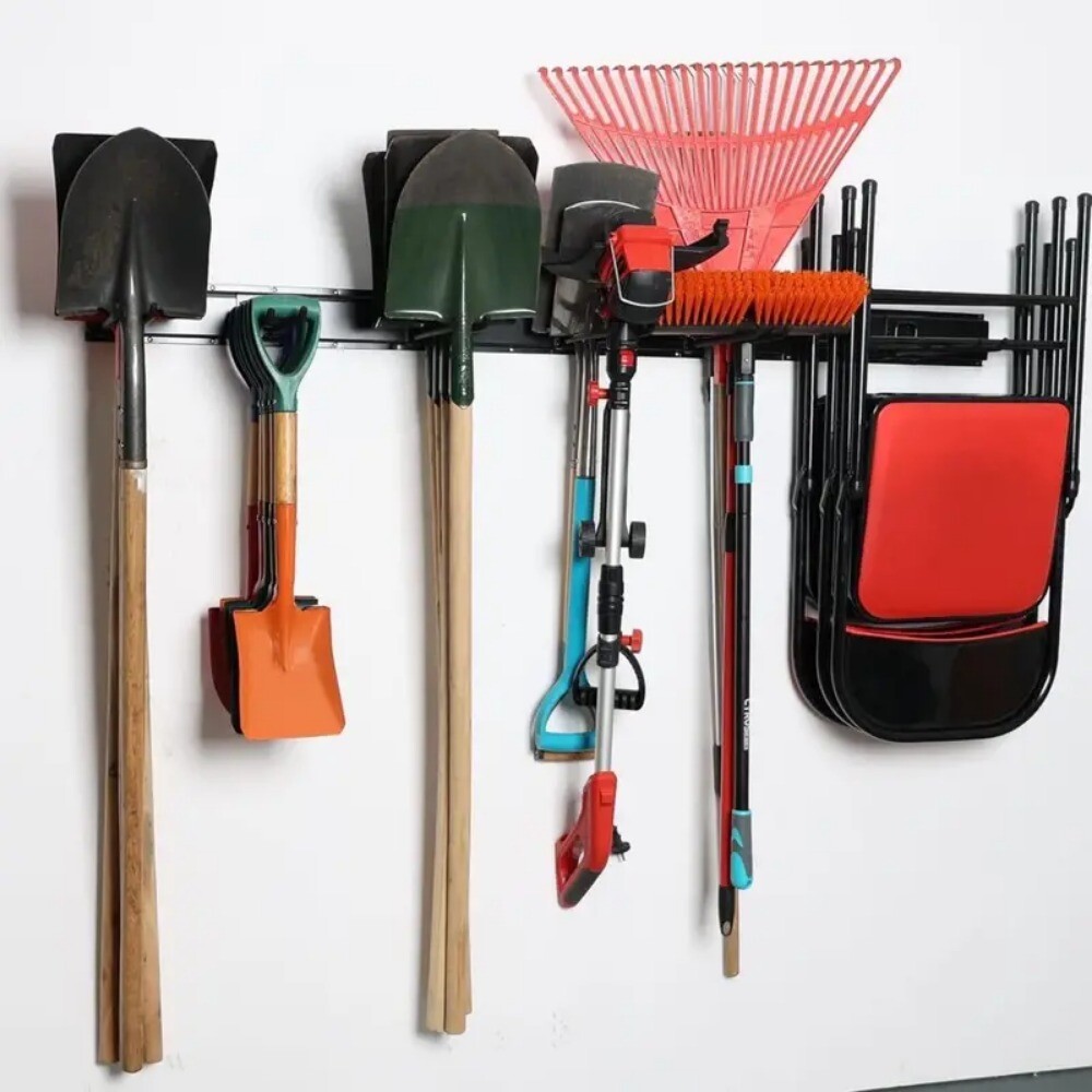Heavy Duty Garage Tool Rack with Adjustable Hooks Wall Mount Storage Organizer