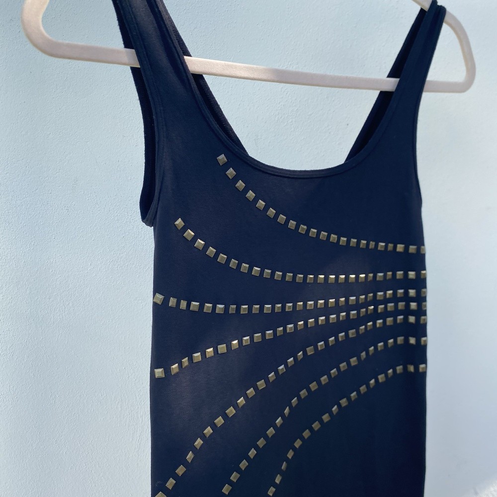 Y2K Bebe Black & Bronze Studded Bodycon Mini Dress Size Small