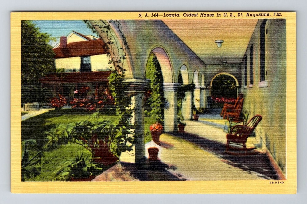 St Augustine FL-Florida, Loggia, Oldest House in US, Vintage Postcard