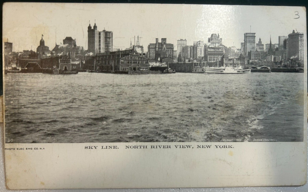 Antique postcard: New York Skyline, North River View, 1903, unposted, excel cond