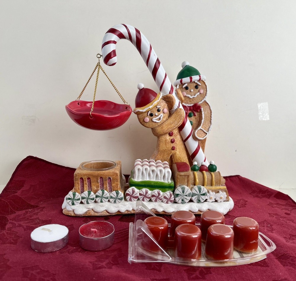 VTG YANKEE CANDLE GINGERBREAD MEN CANDY CANE & TRAIN HANGING TART WRMR #1178917