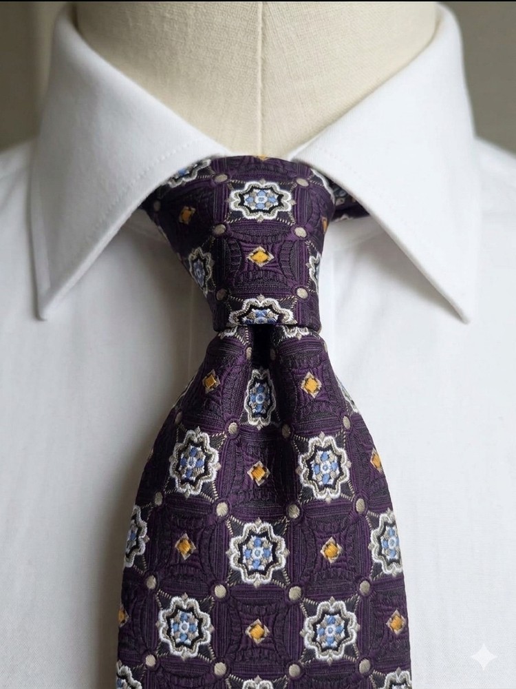 Jos A Bank Signature Collection Silk Tie Purple Geometric Medallion Men's