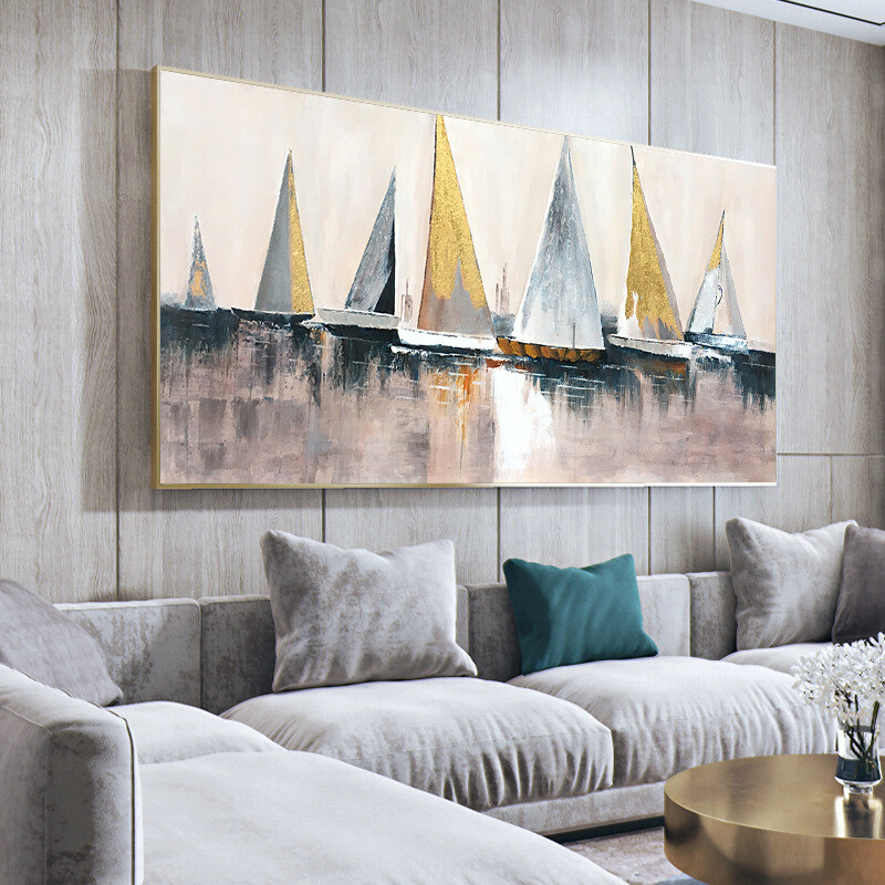 Modern Abstract Hand Painted Oil Paintings Sailing Boat On The Sea Painting
