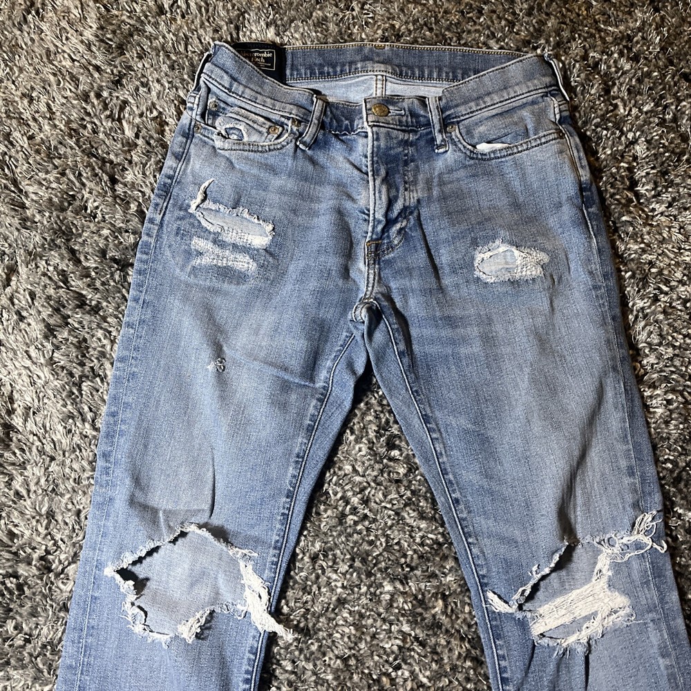 Abercrombie & Fitch Langdon Skinny Stretch Jeans Distressed 30x30 Denim Blue EUC